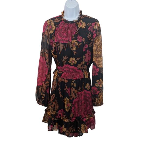 Anthropologie Porridge Puff Sleeve Open Back Floral Mini Dress Black NWT XL - Picture 2 of 12